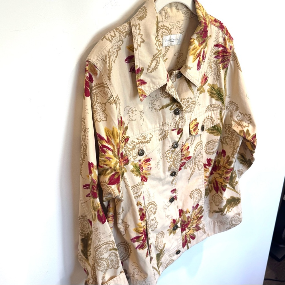 Susan Bristol beaded  1X cream raspberry beige soft western Jacket